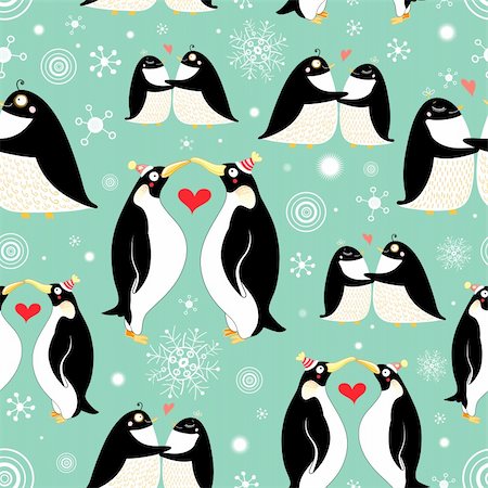 New seamless pattern with penguins on a green background Stock Photo - Budget Royalty-Free & Subscription, Code: 400-05706383