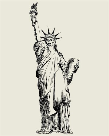 freedom monument - Statue of Liberty. Vector sketch illustration for design use. Fotografie stock - Microstock e Abbonamento, Codice: 400-05706587