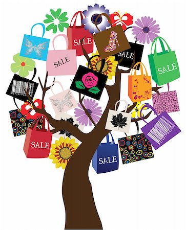 Vector illustration of a tree with shopping bags Stock Photo - Budget Royalty-Free & Subscription, Code: 400-05706618