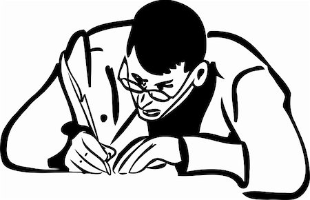 simsearch:400-04915621,k - a sketch of a man with glasses writing quill pen Stock Photo - Budget Royalty-Free & Subscription, Code: 400-05706774