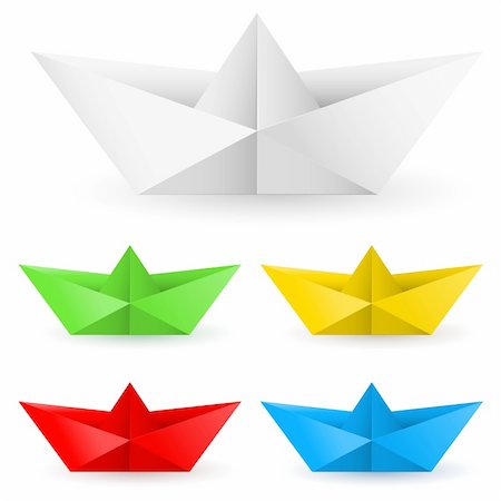 simsearch:400-04899558,k - Set of Origami paper boats. Illustration on white background. Foto de stock - Royalty-Free Super Valor e Assinatura, Número: 400-05706786