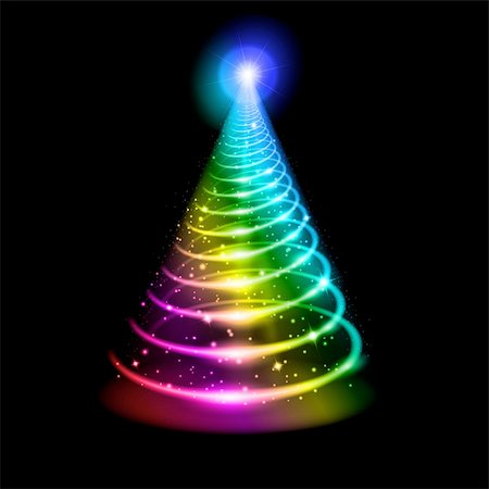 simsearch:400-05363390,k - Christmas Tree. Abstract Rainbow Illustration on black background. Foto de stock - Royalty-Free Super Valor e Assinatura, Número: 400-05706797