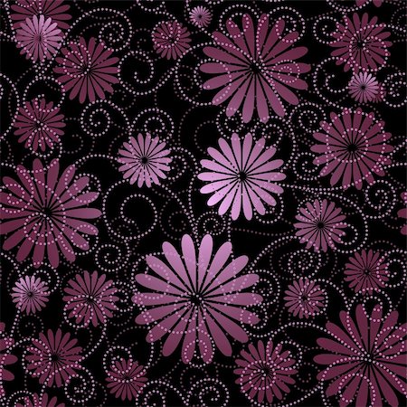 simsearch:400-04589437,k - Black and violet seamless floral pattern with flowers and curls (vector) Photographie de stock - Aubaine LD & Abonnement, Code: 400-05706871