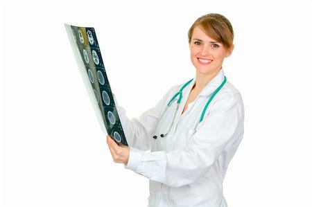 doctor with ct scan - Smiling medical female doctor holding patients roentgen isolated on white Stock Photo - Budget Royalty-Free & Subscription, Code: 400-05706949
