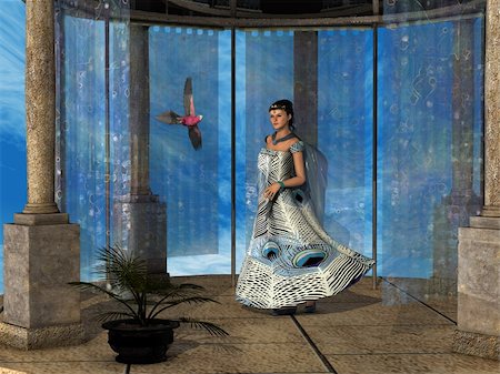 A beautiful dress adorns a Roman woman watching her parrot in a gazebo. Stock Photo - Budget Royalty-Free & Subscription, Code: 400-05707922