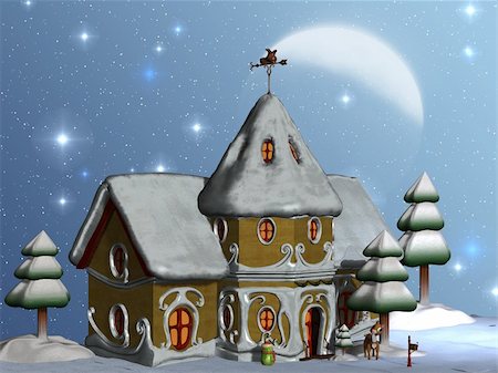 simsearch:400-04124450,k - Santa's house is full of light and Rudolf waits to welcome visitors. Stock Photo - Budget Royalty-Free & Subscription, Code: 400-05707923