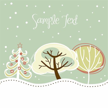 simsearch:400-05710794,k - Retro Christmas card with cute trees and snow on it Fotografie stock - Microstock e Abbonamento, Codice: 400-05707990