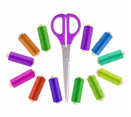 scissors and multicolor sewing threads  isolated on white background Stock Photo - Budget Royalty-Free & Subscription, Code: 400-05708102