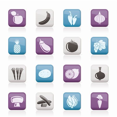 Different kind of fruit and vegetables icons - vector icon set Stock Photo - Budget Royalty-Free & Subscription, Code: 400-05709382