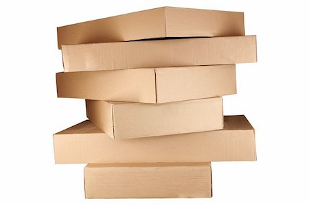 simsearch:400-07832326,k - Brown cardboard boxes arranged in stack on white background Stockbilder - Microstock & Abonnement, Bildnummer: 400-05709425