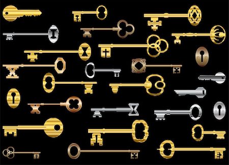 set of keys - Gold and silver key ilustrations. Also available as a Vector in Adobe illustrator EPS 10 format, compressed in a zip file Stock Photo - Budget Royalty-Free & Subscription, Code: 400-05709728