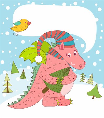 Christmas greeting card with dragon. 2012 year. Stock Photo - Budget Royalty-Free & Subscription, Code: 400-05709784