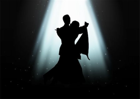 A silhouette illustration of a couple dancing under the light Stock Photo - Budget Royalty-Free & Subscription, Code: 400-05700747