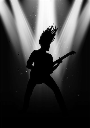 rock music clip art - Silhouette illustration of a man figure playing guitar Stock Photo - Budget Royalty-Free & Subscription, Code: 400-05700748