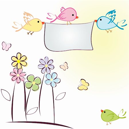 Greeting card with birds, flowers and butterflies Stock Photo - Budget Royalty-Free & Subscription, Code: 400-05700757