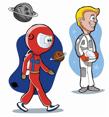 pictures of kids in space suits - Cartoon astronauts in a space Stock Photo - Budget Royalty-Free & Subscription, Code: 400-05700946