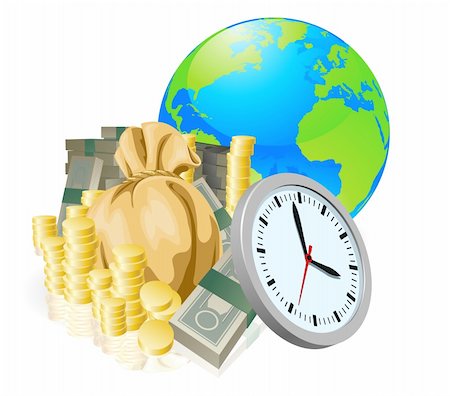 dollar planet world - World globe money time business concept. Time is money, international business concept. Stock Photo - Budget Royalty-Free & Subscription, Code: 400-05701017