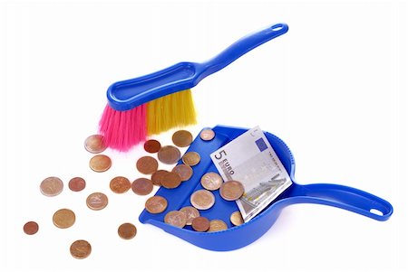 simsearch:695-05776758,k - Brush sweeping euro coins and banknote isolated on white Stock Photo - Budget Royalty-Free & Subscription, Code: 400-05701088