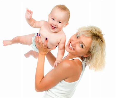 smiling mother with her baby isolated on white background Stock Photo - Budget Royalty-Free & Subscription, Code: 400-05701132