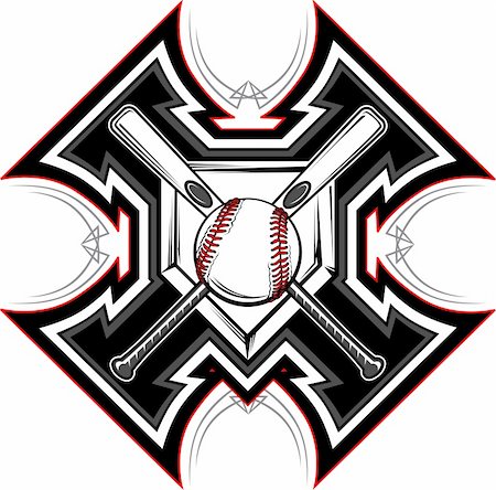 softball - Baseball Bats, Baseball, and Home Plate with Tribal Borders Vector Graphic Fotografie stock - Microstock e Abbonamento, Codice: 400-05701216