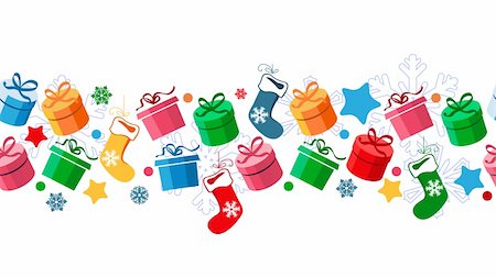 Border with Christmas gift boxes and santa socks Stock Photo - Budget Royalty-Free & Subscription, Code: 400-05701304