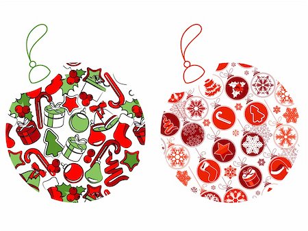 Christmas balls made of Christmas symbols. Two versions. Stock Photo - Budget Royalty-Free & Subscription, Code: 400-05701301