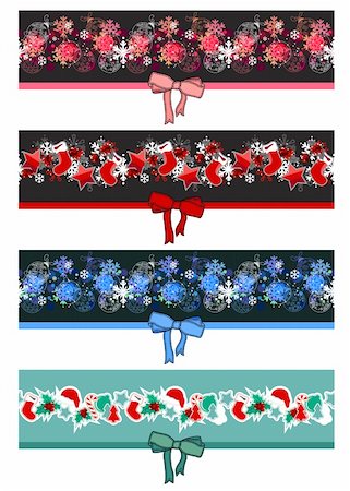 Different Christmas seamless borders with bow Stock Photo - Budget Royalty-Free & Subscription, Code: 400-05701302