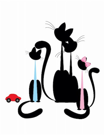 pretty cartoon mother - Cat family - black silhouette on white background. Stock Photo - Budget Royalty-Free & Subscription, Code: 400-05701381