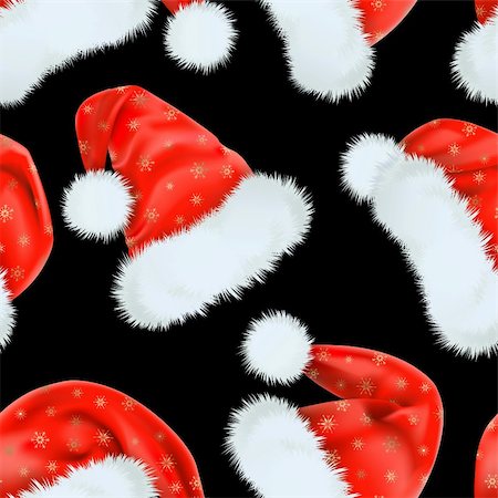 simsearch:400-05701397,k - Seamless from red Santa Claus caps with the pattern of golden snowflakes. Mesh. Clipping Mask. (can be repeated and scaled in any size) Fotografie stock - Microstock e Abbonamento, Codice: 400-05701410