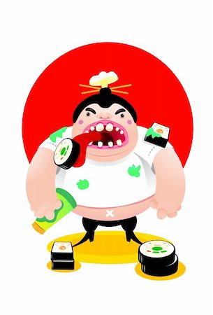 A mad Sushi cook who likes to eat all Sushi by himself Stock Photo - Budget Royalty-Free & Subscription, Code: 400-05701442