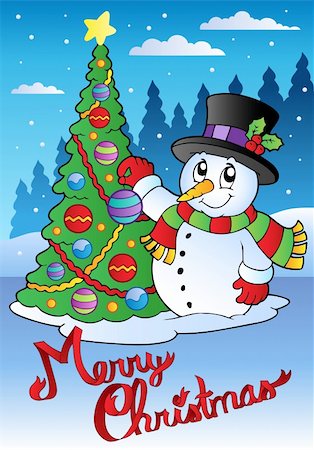 simsearch:400-05701435,k - Merry Christmas card with snowman 1 - vector illustration. Foto de stock - Super Valor sin royalties y Suscripción, Código: 400-05701454