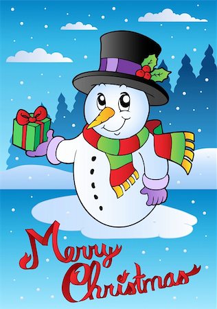 simsearch:400-04240953,k - Merry Christmas card with snowman 2 - vector illustration. Foto de stock - Super Valor sin royalties y Suscripción, Código: 400-05701455