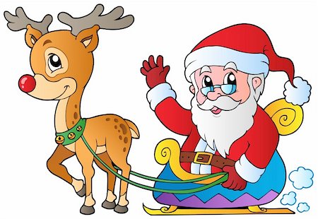 people in winter clothes illustrations - Santa Claus with sledge and deer - vector illustration. Stock Photo - Budget Royalty-Free & Subscription, Code: 400-05701457
