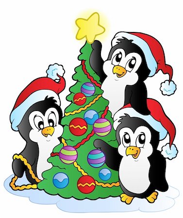 simsearch:400-05701439,k - Three penguins with Christmas tree - vector illustration. Stock Photo - Budget Royalty-Free & Subscription, Code: 400-05701459