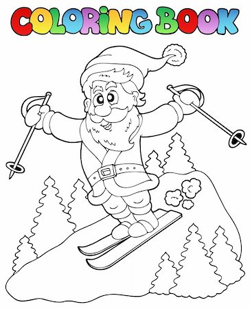 santa claus ski - Coloring book Santa Claus topic 3 - vector illustration. Stock Photo - Budget Royalty-Free & Subscription, Code: 400-05701452