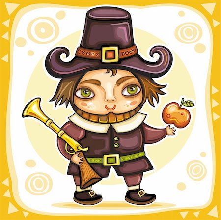 fruits tree cartoon images - Thanksgiving happy cartoon pilgrim man with blunderbuss. Thanksgiving series 2 Stock Photo - Budget Royalty-Free & Subscription, Code: 400-05701474