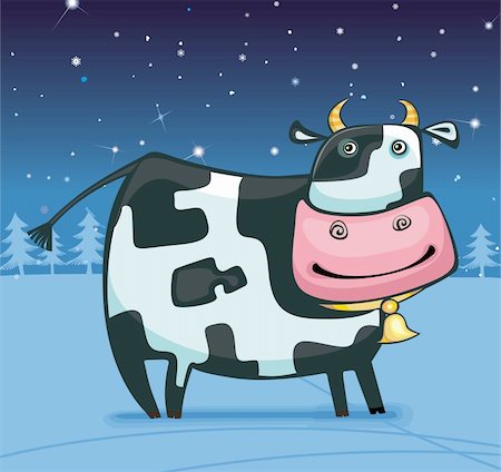dianka (artist) - Cute friendly winter cow. Stockbilder - Microstock & Abonnement, Bildnummer: 400-05701497
