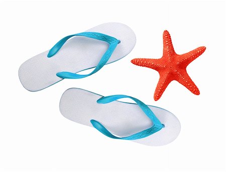 pink flip flops beach - beach shoes and red seastar isolated on white Stock Photo - Budget Royalty-Free & Subscription, Code: 400-05701638