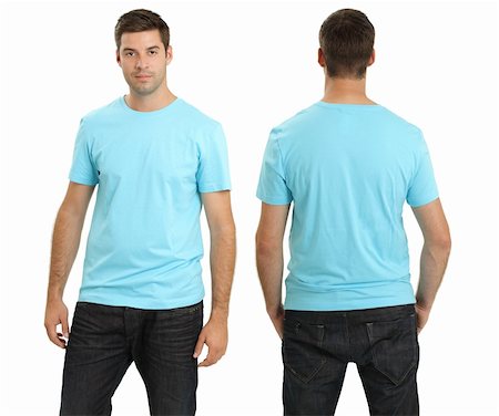 Young male with blank light blue t-shirt, front and back. Ready for your design or artwork. Stock Photo - Budget Royalty-Free & Subscription, Code: 400-05701874