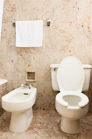 White clean toilet bowl and bidet in modern  bathroom Photographie de stock - Aubaine LD & Abonnement, Code: 400-05702688