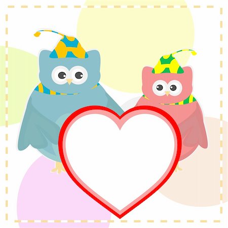 cute love owl with heart background vector Photographie de stock - Aubaine LD & Abonnement, Code: 400-05703046