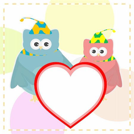 cute love owl with heart background vector Stock Photo - Budget Royalty-Free & Subscription, Code: 400-05703046