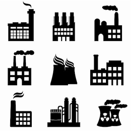 Industrial buildings, factories and power plants icon set Stock Photo - Budget Royalty-Free & Subscription, Code: 400-05703081