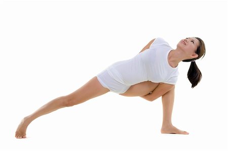 simsearch:400-05706252,k - Woman in yoga, Side Angle Pose Sequence (Nirlamba Parsvakonasana), on white background Foto de stock - Super Valor sin royalties y Suscripción, Código: 400-05703204