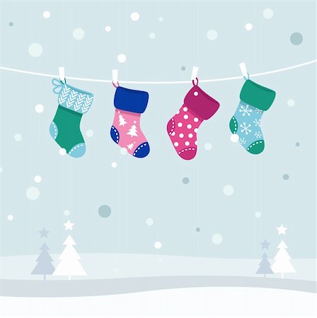 snow winter cartoon clipart - Colorful retro Stockings in winter nature. Vector Illustration. Stock Photo - Budget Royalty-Free & Subscription, Code: 400-05703309