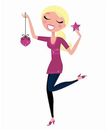 Retro Girl with Christmas decoration. Vector Illustration. Stock Photo - Budget Royalty-Free & Subscription, Code: 400-05703303