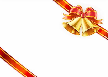 simsearch:400-05695809,k - Vector illustration of  two Christmas decorative bells with shiny red gift bow and ribbon wrapped around a rectangle like a present Stock Photo - Budget Royalty-Free & Subscription, Code: 400-05703354