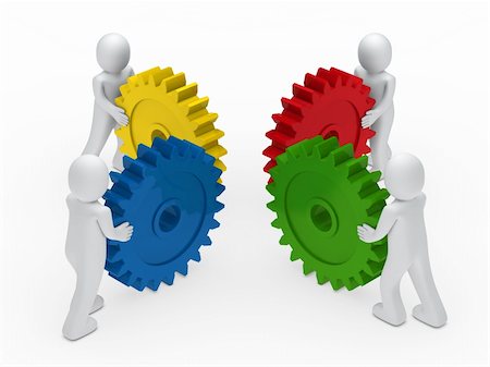 evolution and business - 3d business men push a gear colorful Stock Photo - Budget Royalty-Free & Subscription, Code: 400-05703385