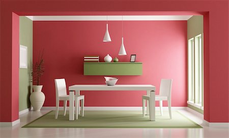 Elegant red ang green dining room-rendering Stock Photo - Budget Royalty-Free & Subscription, Code: 400-05714015