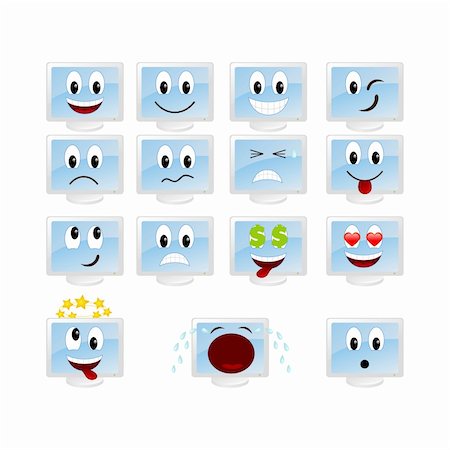 Set of monitors-emoticons. Vector illustration, isolated on a white. Stock Photo - Budget Royalty-Free & Subscription, Code: 400-05714462